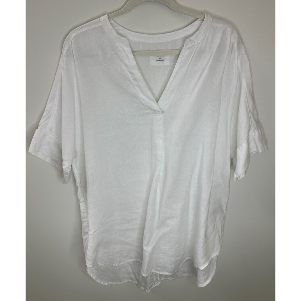 Marks & Spencer M&S Pure Linen V-Neck Popover Top White US Size 10 Lagonlook - Picture 2 of 11